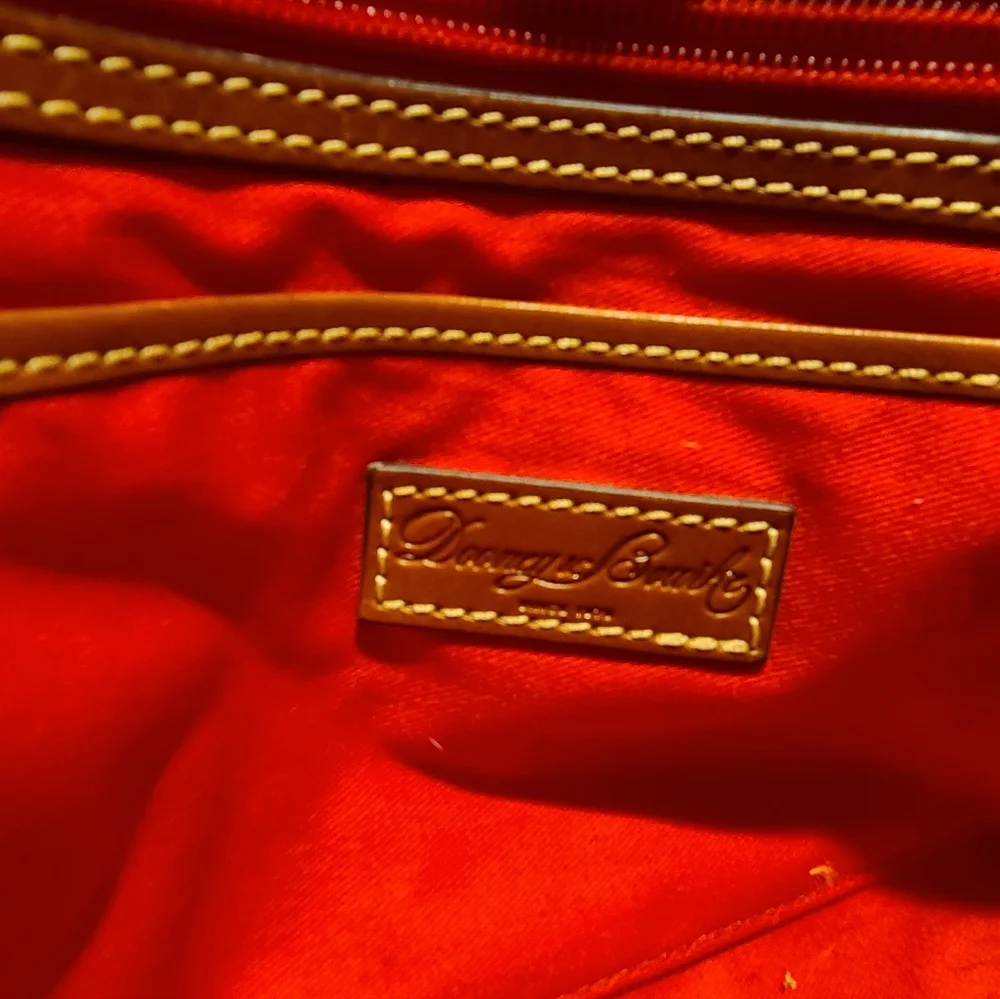 Dooney & Bourke Olive Green Pebbled Leather Tote with Brown Trim - Picture 3 of 4